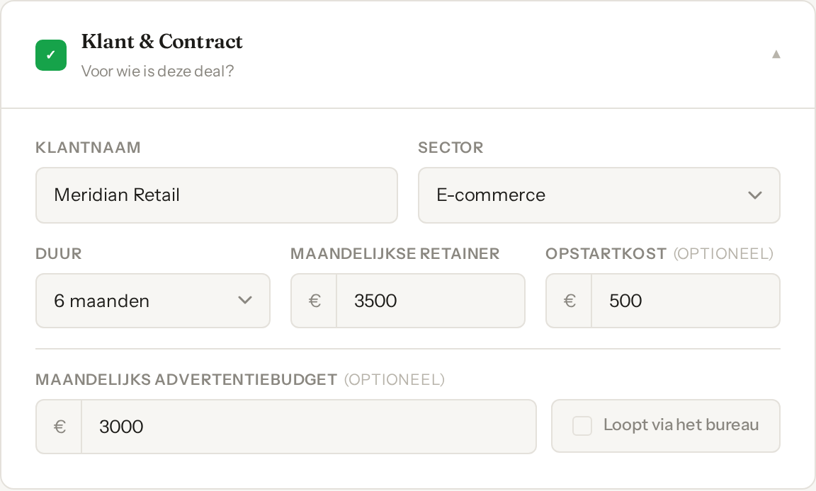 Vul je deal in